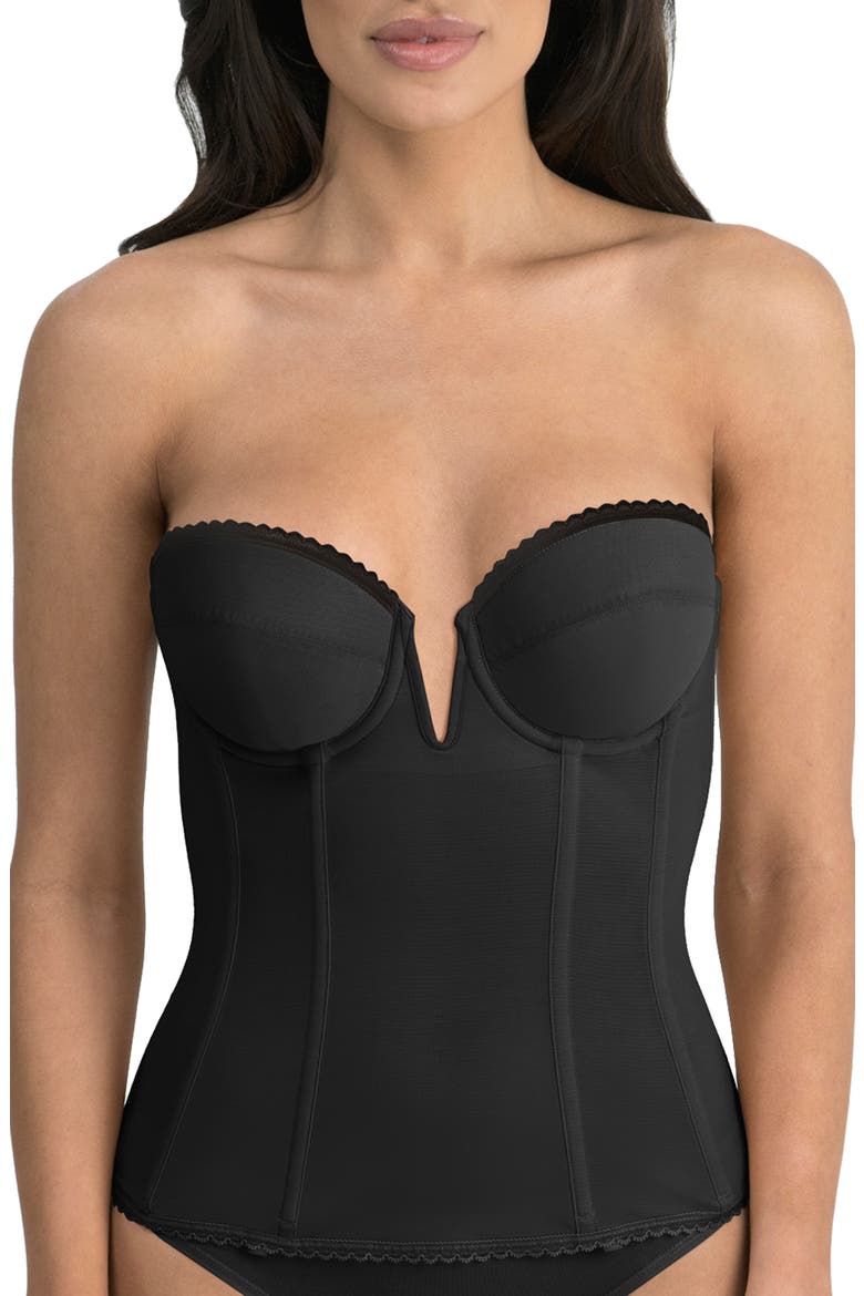 Vivienne Convertible Strapless V Wire Longline Corset Bra, Main, color, BLACK