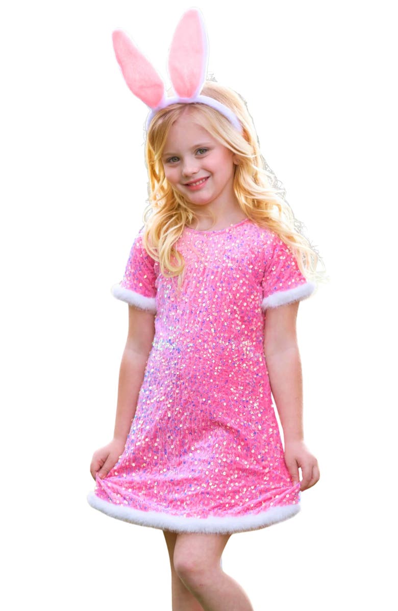 Mia Belle Girls Girls Sparkle & Hop Sequined Fur Easter Dress, Main, color, Pink