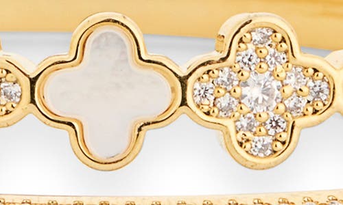 Eye Candy Los Angeles Set Of 2 Kora Cubic Zirconia Clover Cuff Bracelets In Gold
