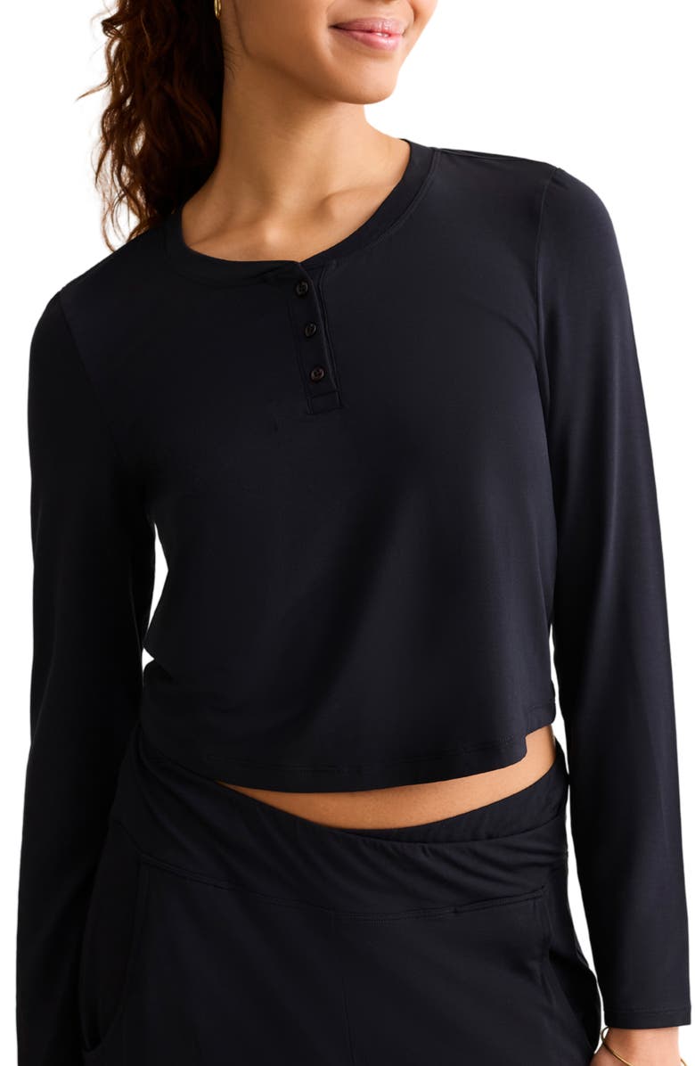 Fleur't Henley Crop Pajama Top, Main, color, Black