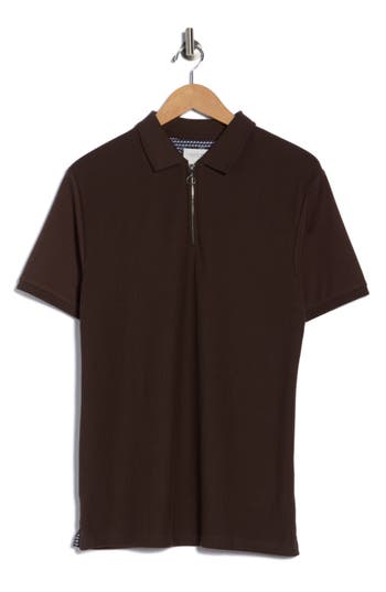 Cactus Man Texture Zip Polo In Brown