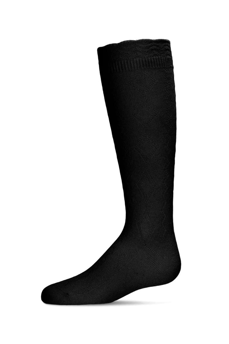 Diamond Zag Knee High Sock with Scalloped Cuff, Main, color, Black