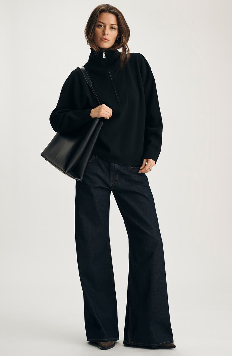 Mavi Jeans Half Zip Polo Sweater, Alternate, color, Black