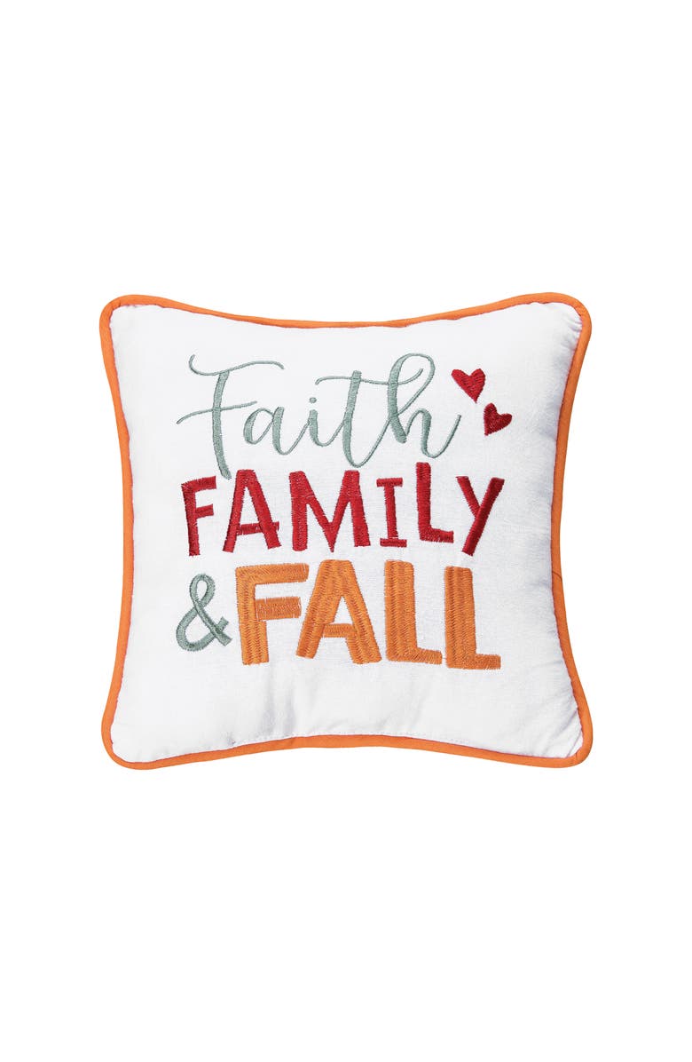 C&F Home "Faith Family & Fall" Cotton Blend Embroidered Mini Thanksgiving Accent Pillow 10" x 10", Main, color, 