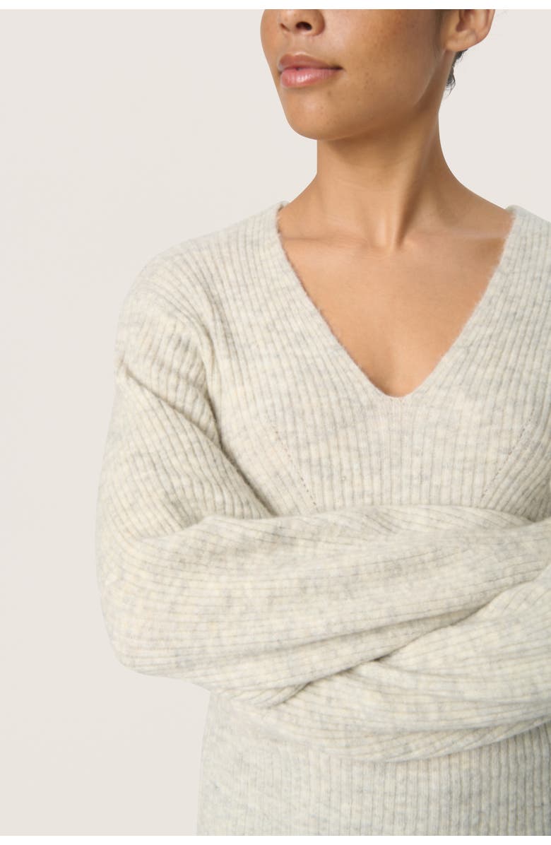 Soaked in Luxury Slrakel V-Neck Rib Knit Pullover, Alternate, color, White Grey Melange