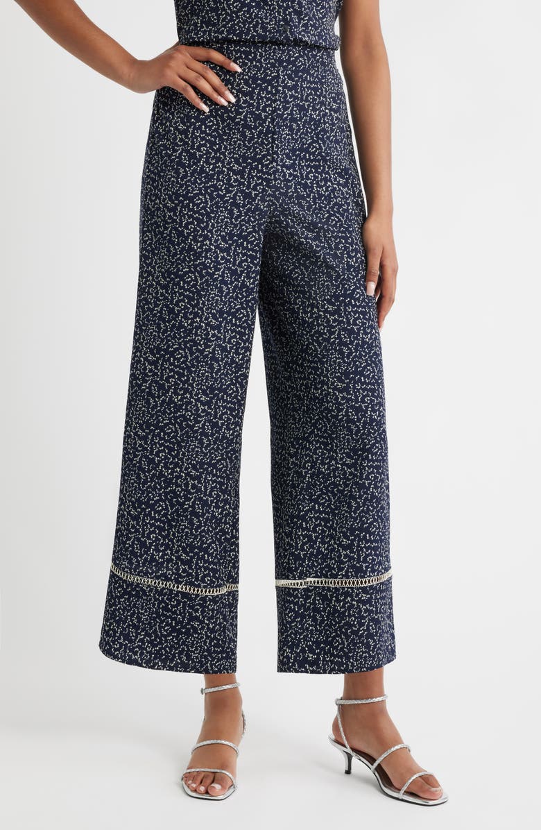 Bobeau Trim Inset Wide Leg Pants, Main, color, Navy/ Ivory