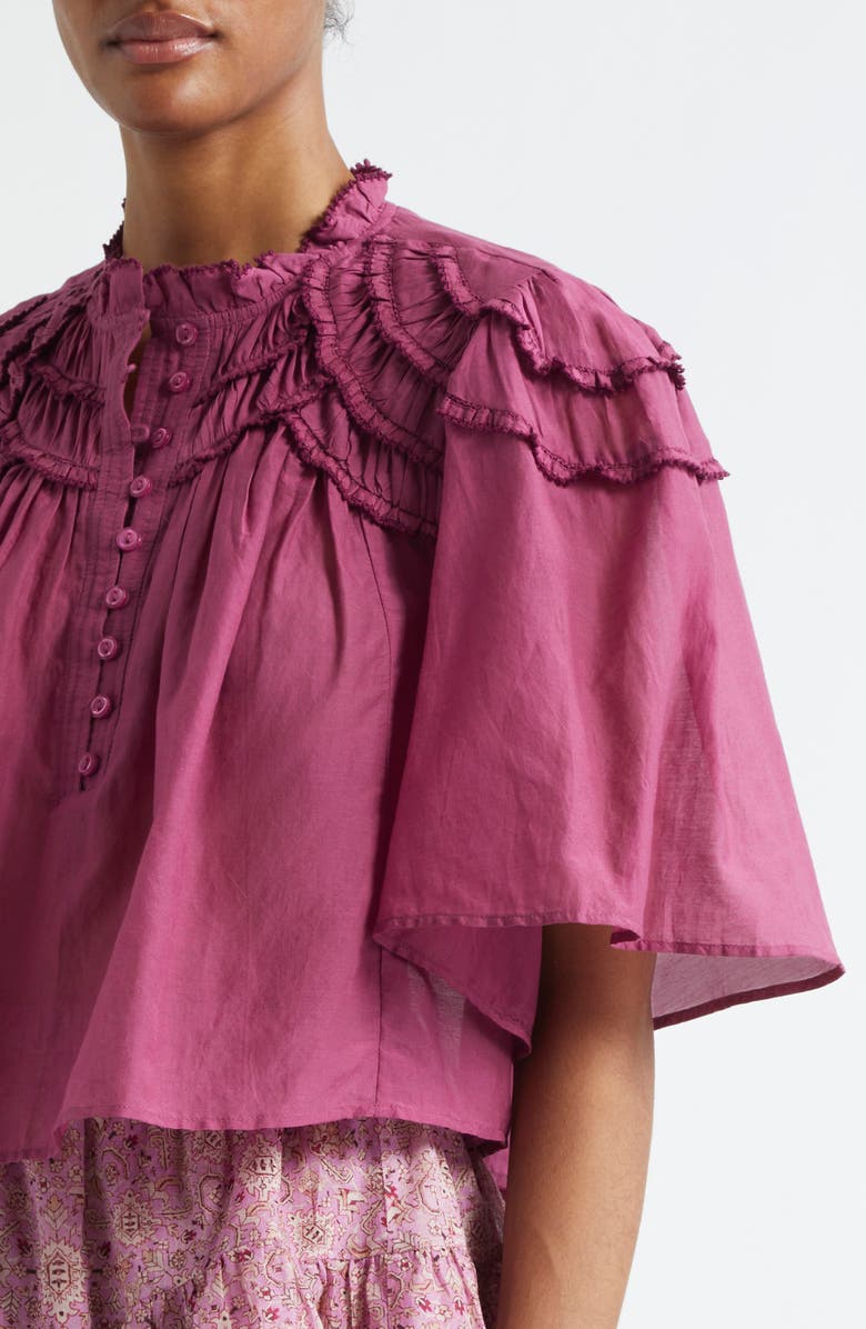 Isabel Marant Étoile Carmen Crop Ruffle Top, Alternate, color, Rosewood