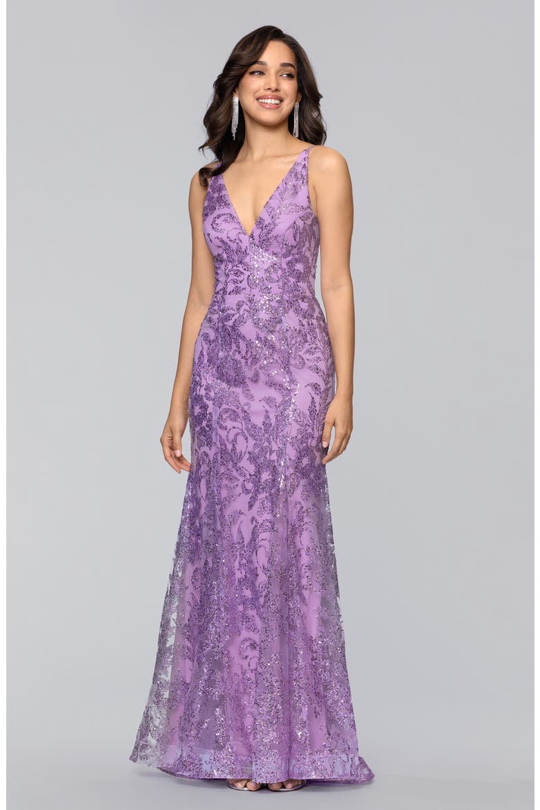 Glitter Sleeveless Mermaid Gown, Alternate, color, LAVENDER