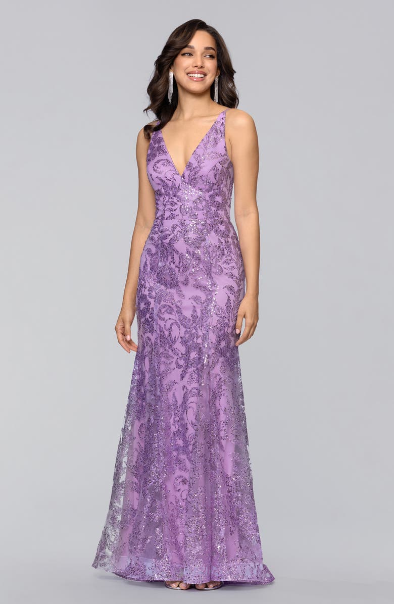 Blondie Nites Glitter Sleeveless Mermaid Gown, Alternate, color, 