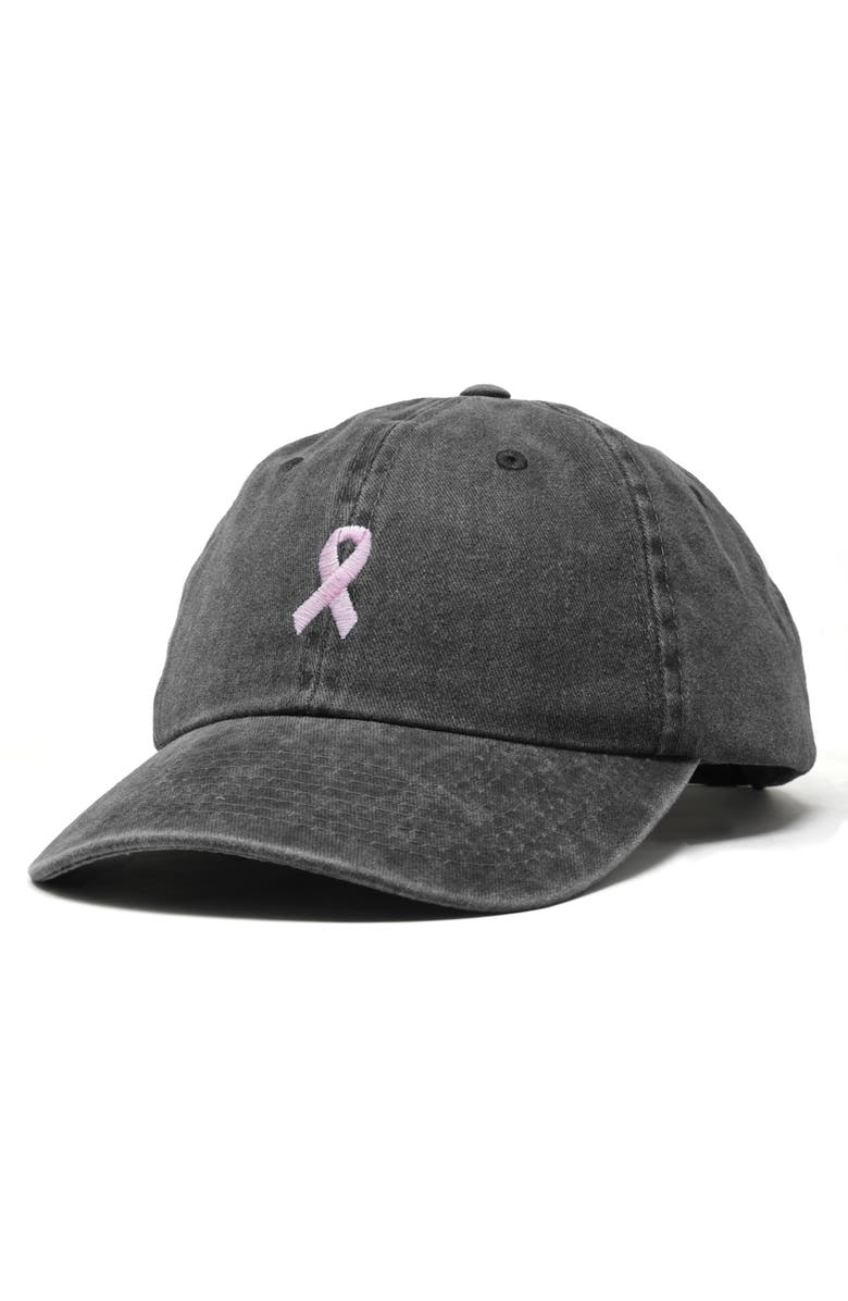 Dalix Pink Ribbon Dad Cap, Alternate, color, Washed Black