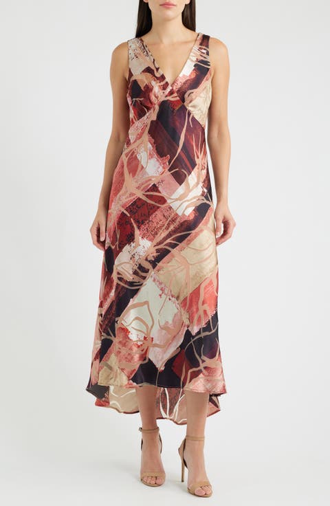 Floral Mixed Print Satin Dress