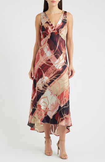 Floral Mixed Print Satin Dress