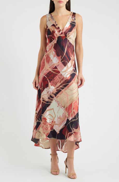 Floral Mixed Print Satin Dress