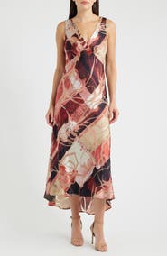 Donna Karan New York Floral Mixed Print Satin Dress