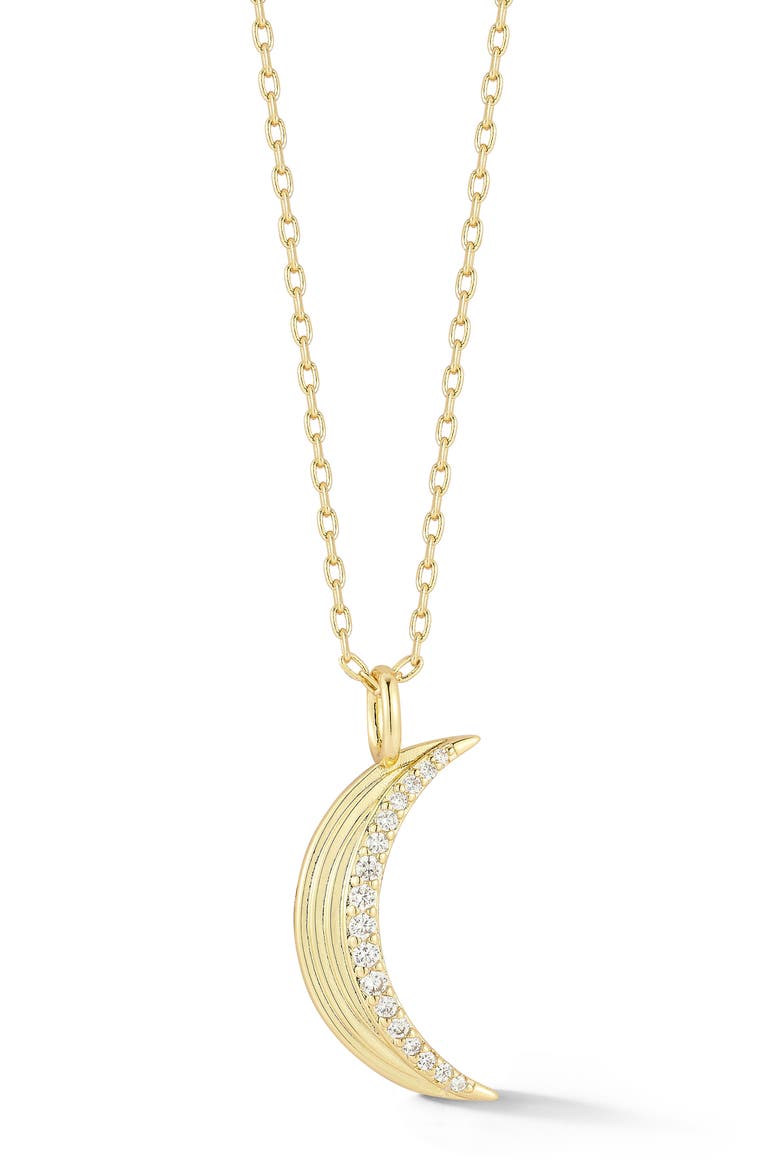 Cubic Zirconia Moon Pendant Necklace, Main, color, GOLD