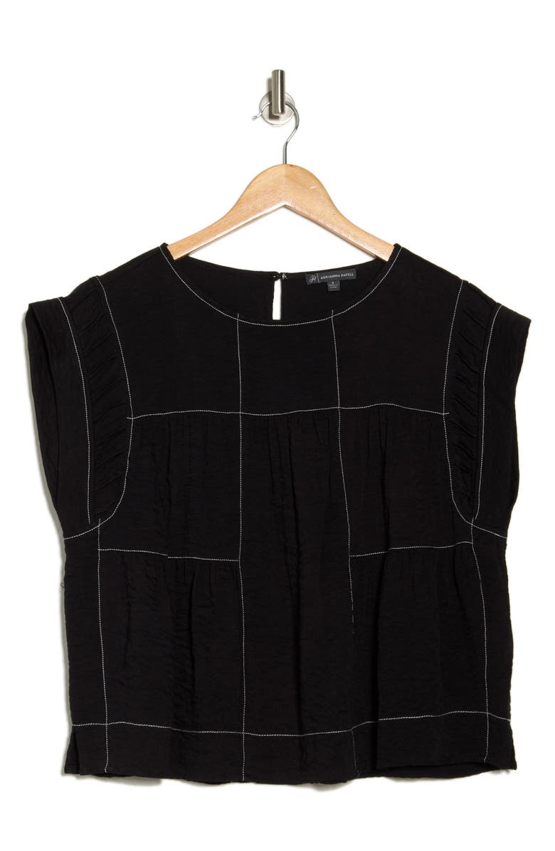 Adrianna Papell Crinkled Cap Sleeve Babydoll Crop Top, Alternate, color, Black/ Ivory