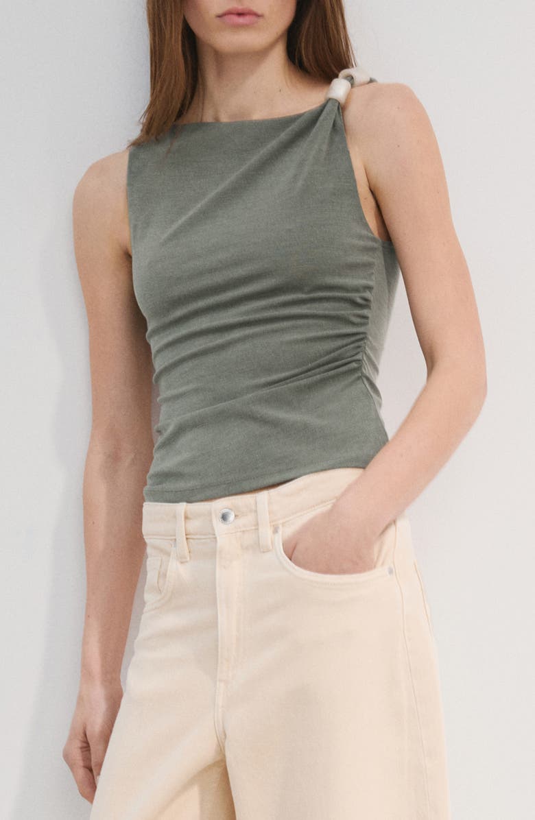 MANGO Bead Strap Detail Ruched Top, Main, color, 