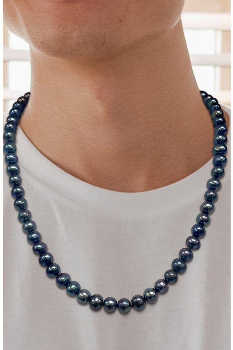 Sterling Silver 8–8.5mm Black Cultured Freshwater Pearl Necklace, Alternate, color, BLACK