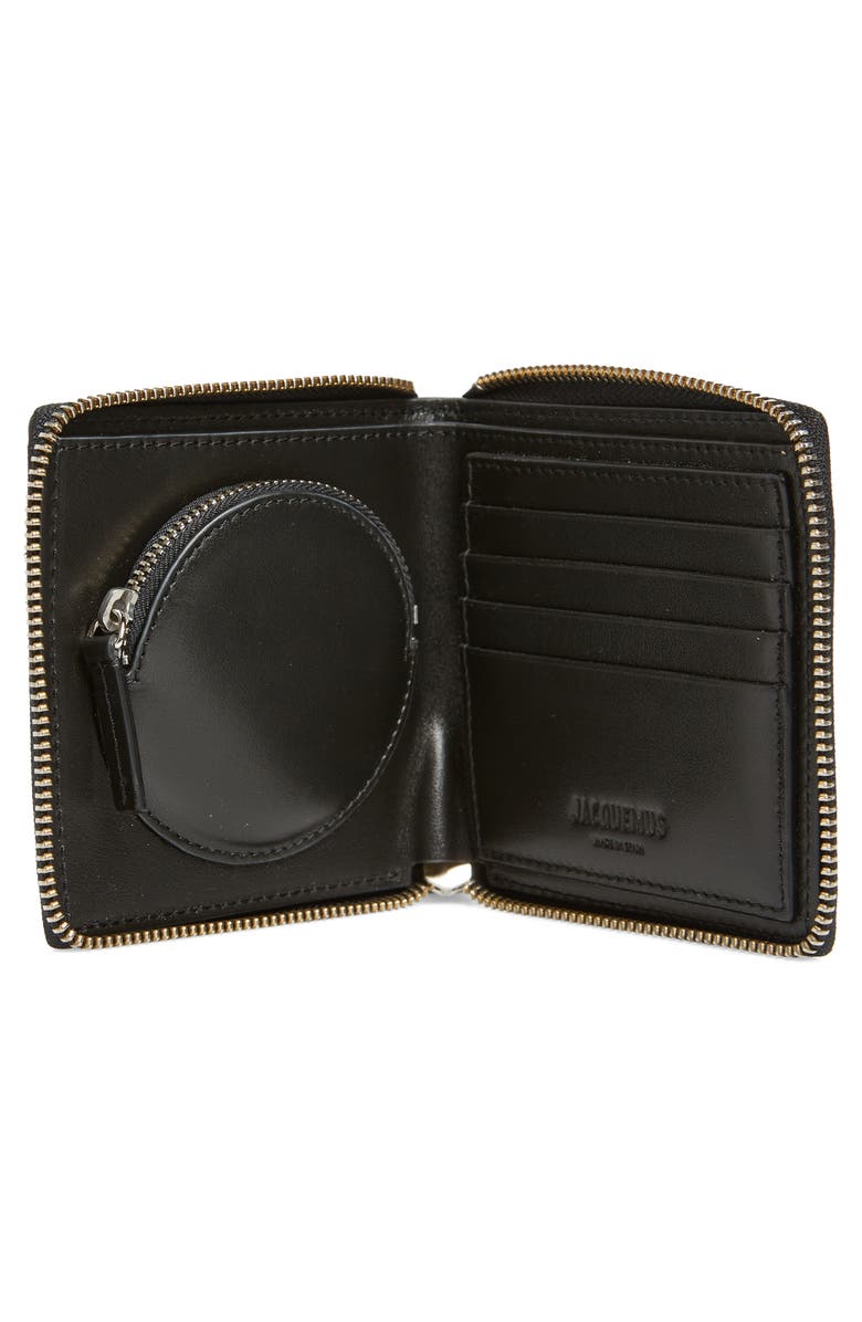 Jacquemus Le Carre Rond Leather Card Holder, Alternate, color, Black
