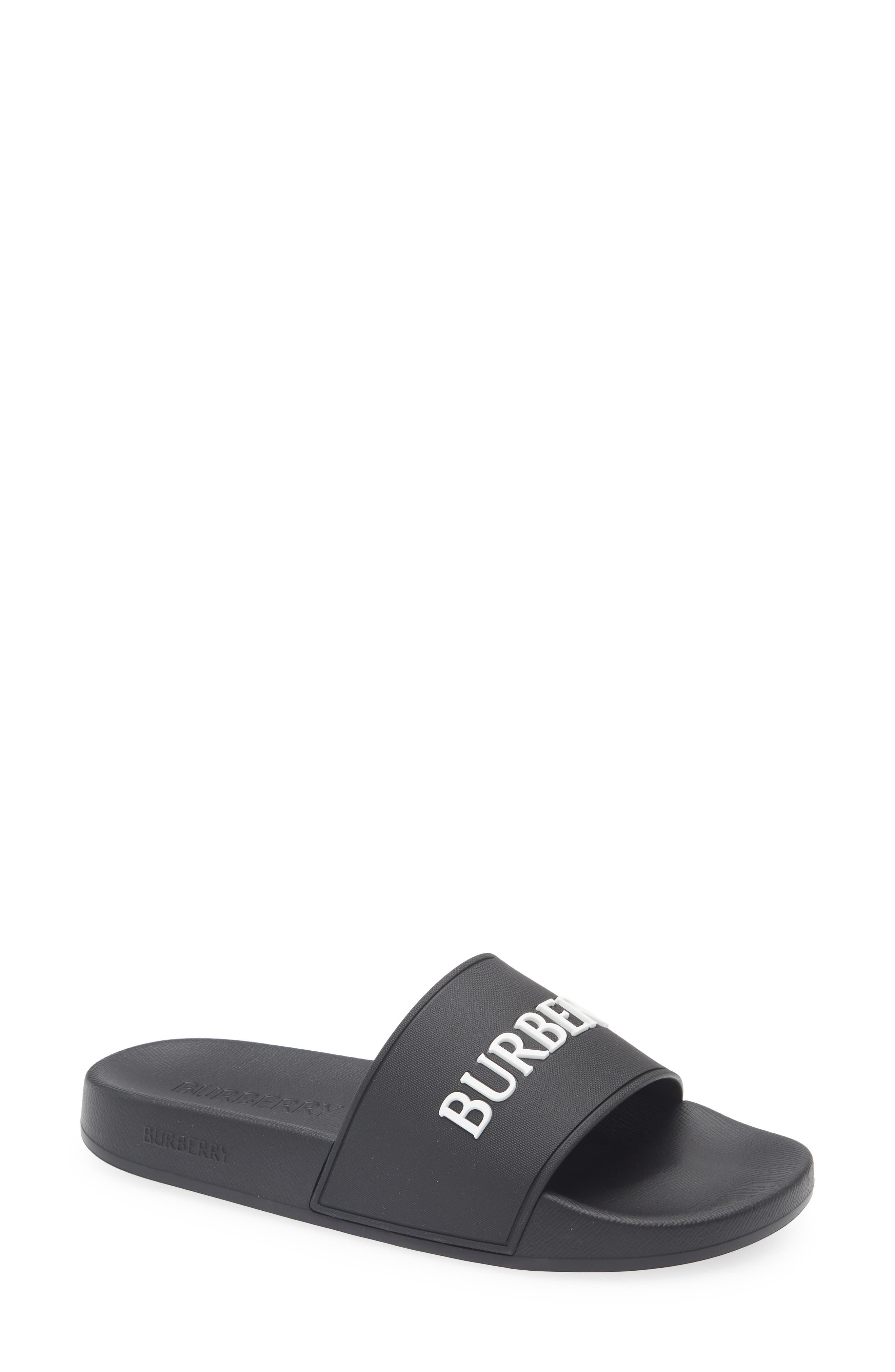 Burberry Furley Slide Sandal, Main, color, Black/ White