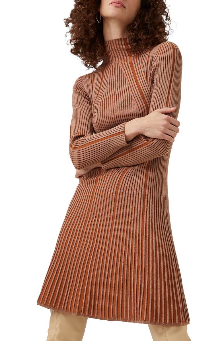 French Connection Mari Rib Knit Long Sleeve Minidress, Alternate, color, Camel-Glazed Ginger