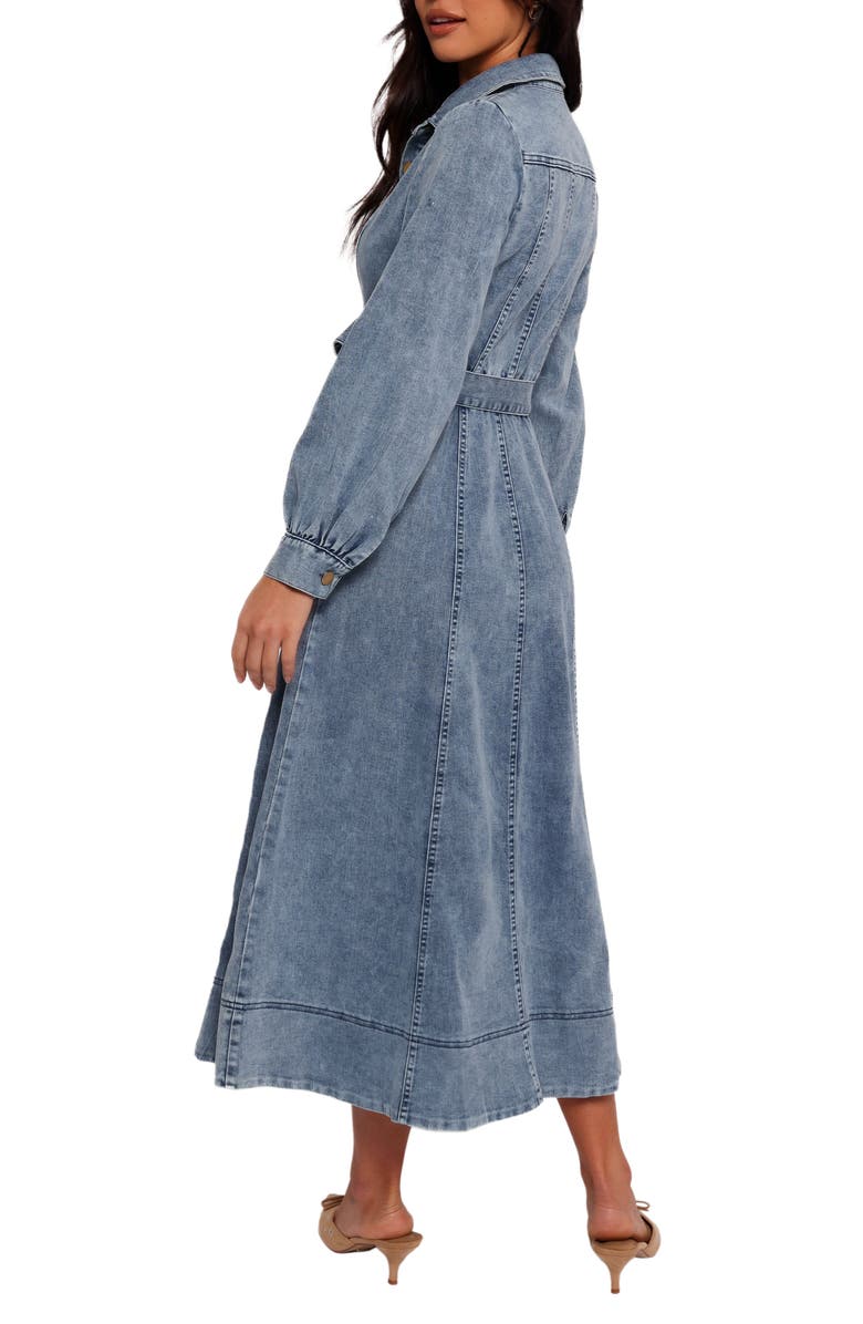 Petal & Pup Emberly Three-Quarter Sleeve Stretch Denim Maxi Dress, Alternate, color, Denim