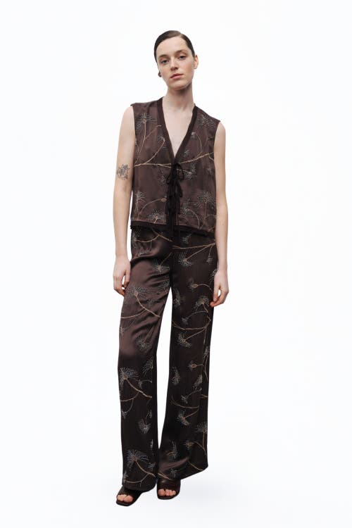Nocturne Beaded Embroidered Pants In Brown