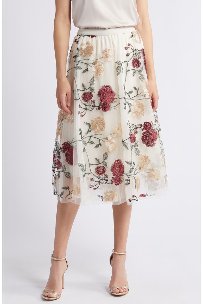 Virginia Floral Midi Skirt, Main, color, IVORY