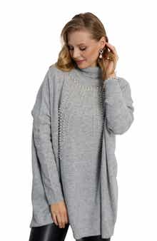 SAACHI Faux Pearl Turtleneck Tunic Sweater