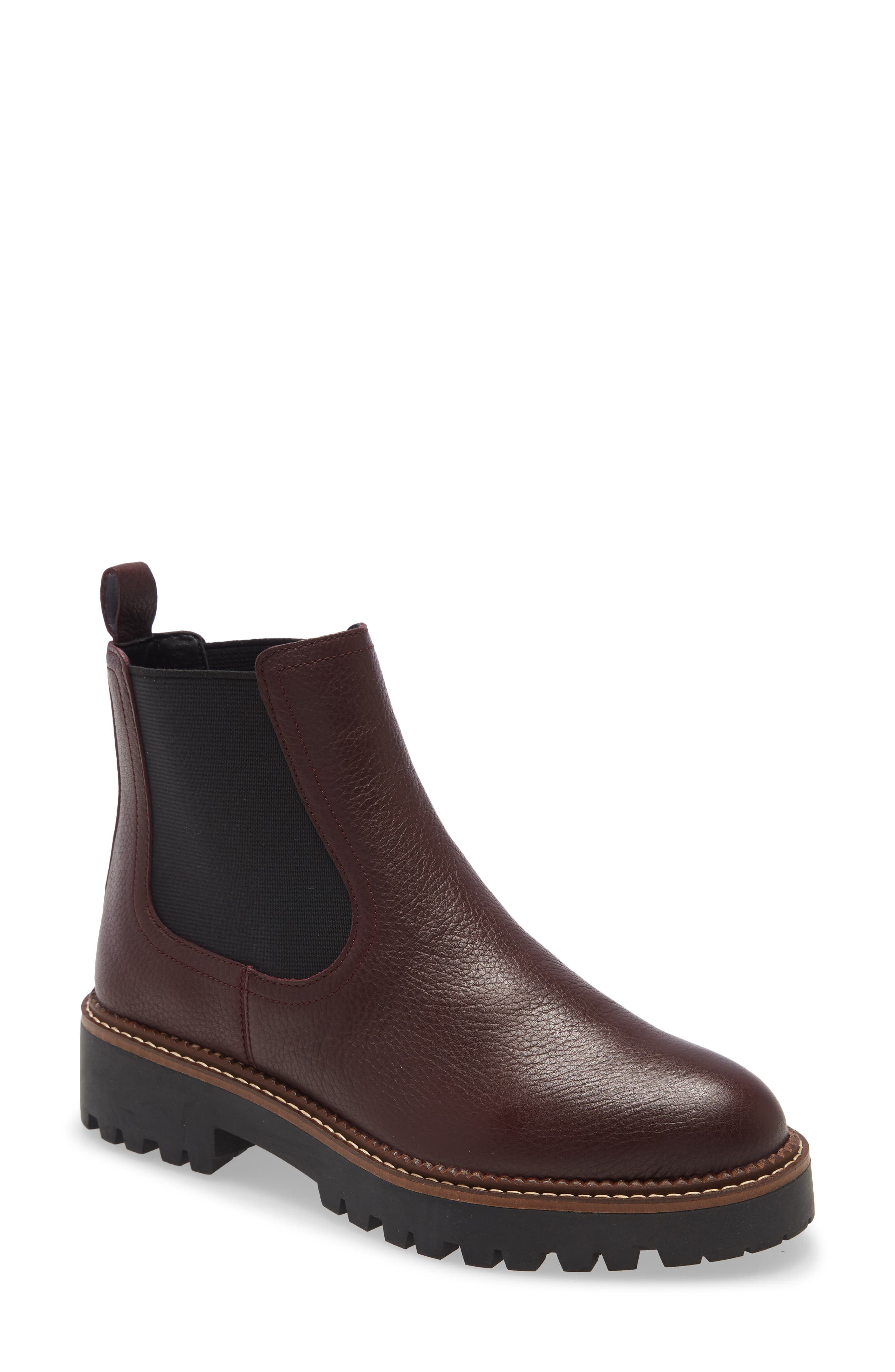 Miller Water Resistant Lug Chelsea Boot, Main, color, BURGUNDY