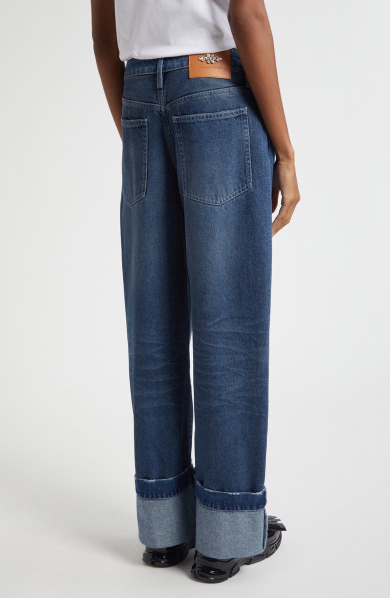 Simone Rocha Embellished Distressed Straight Leg Jeans, Alternate, color, Distressed Blue/ Pearl/ Clear