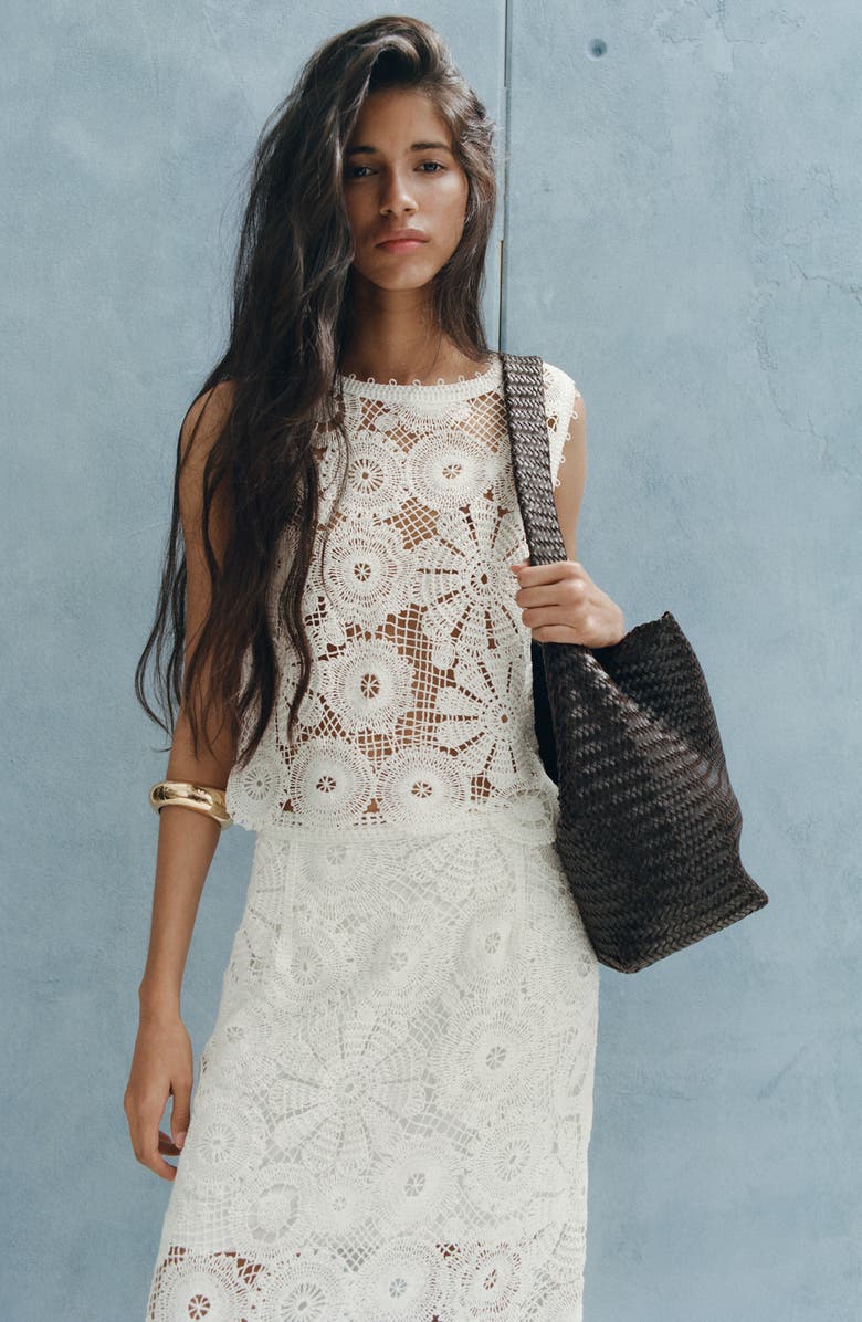 MANGO Open Stitch Tank, Alternate, color, Off White