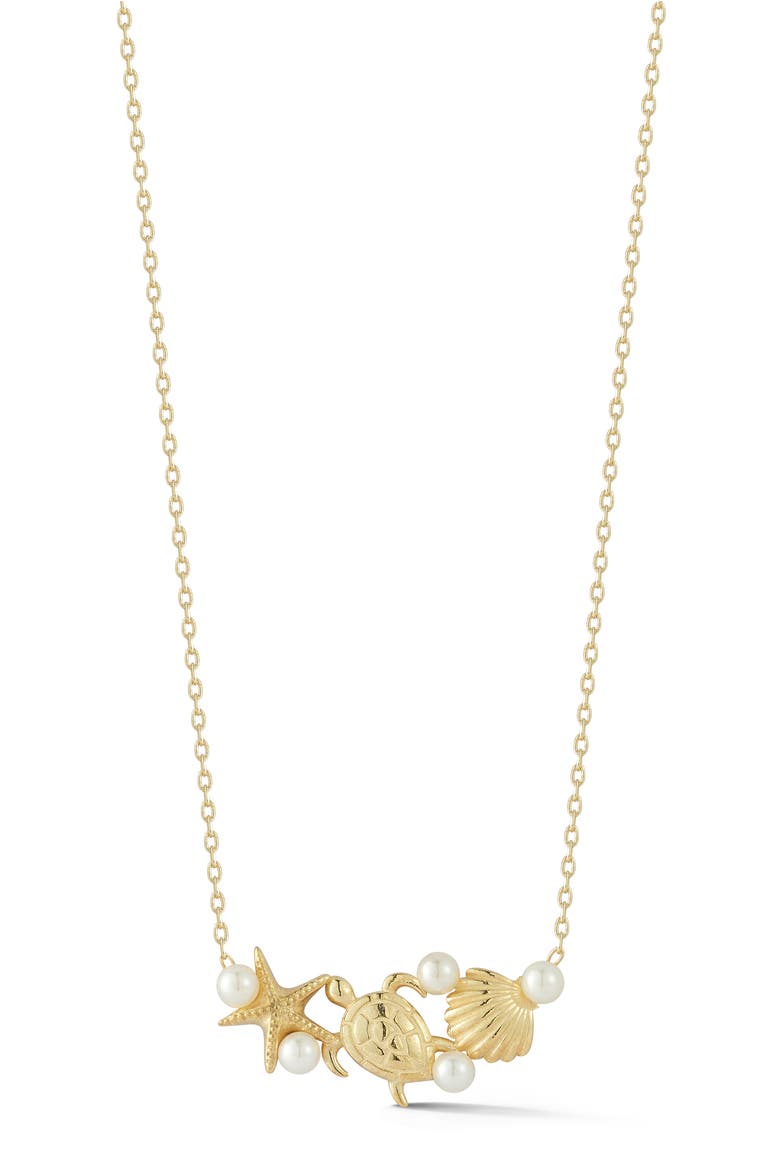 Freshwater Pearl Shell & Sea Turtle Pendant Necklace, Main, color, GOLD