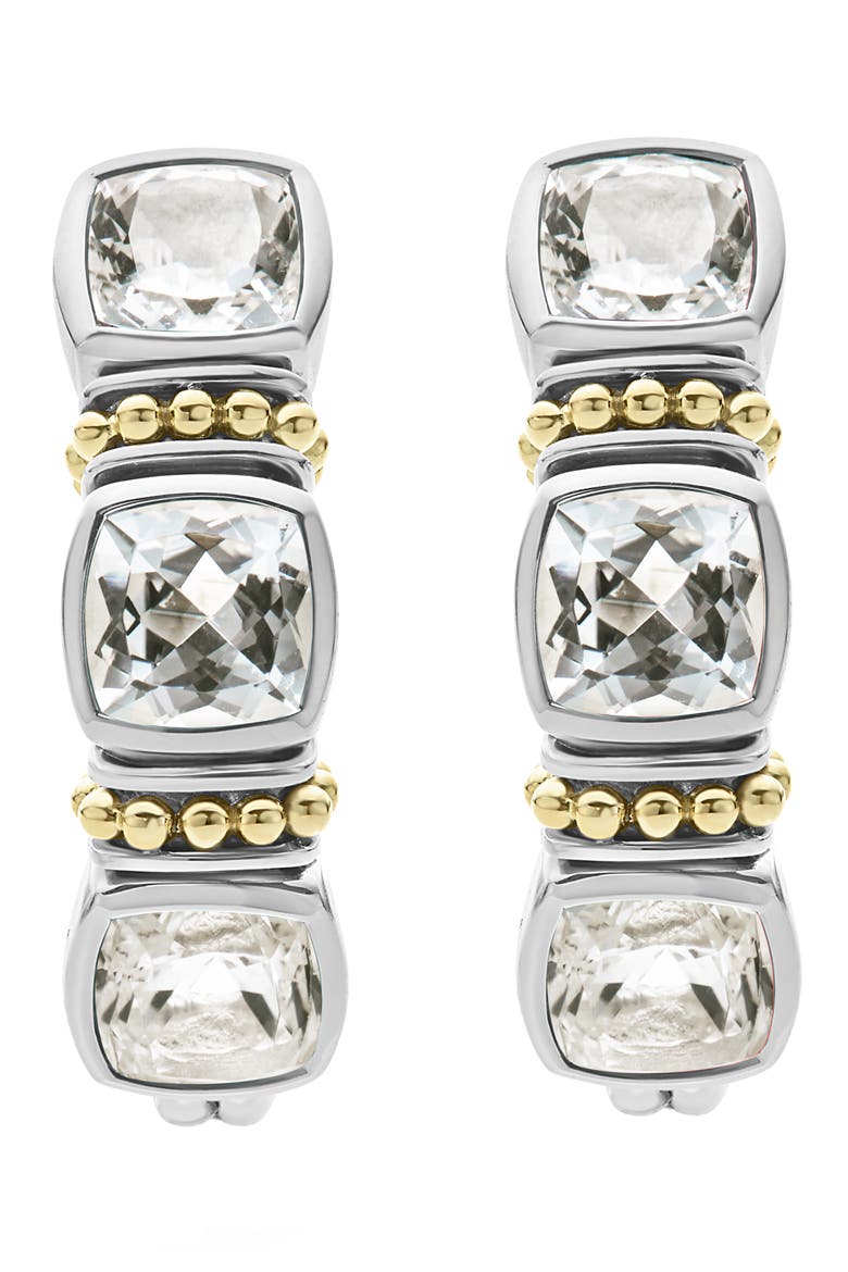 Caviar Color White Topaz Hoop Earrings, Alternate, color, GOLD