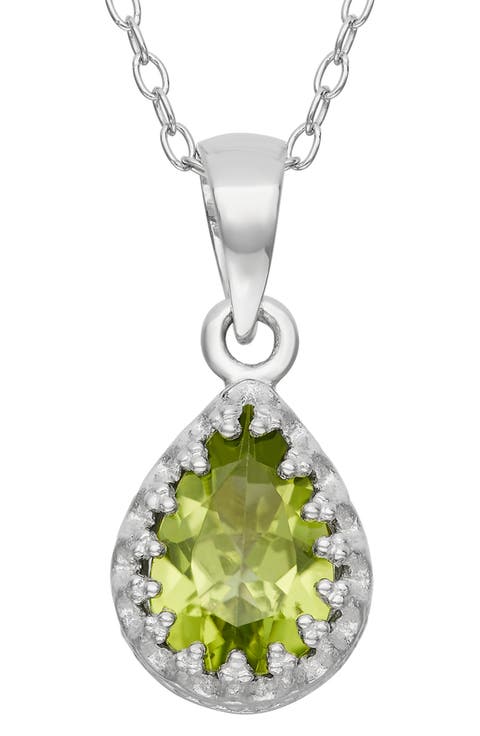 Sterling Silver Teardrop Lab Grown Gemstone Pendant Necklace
