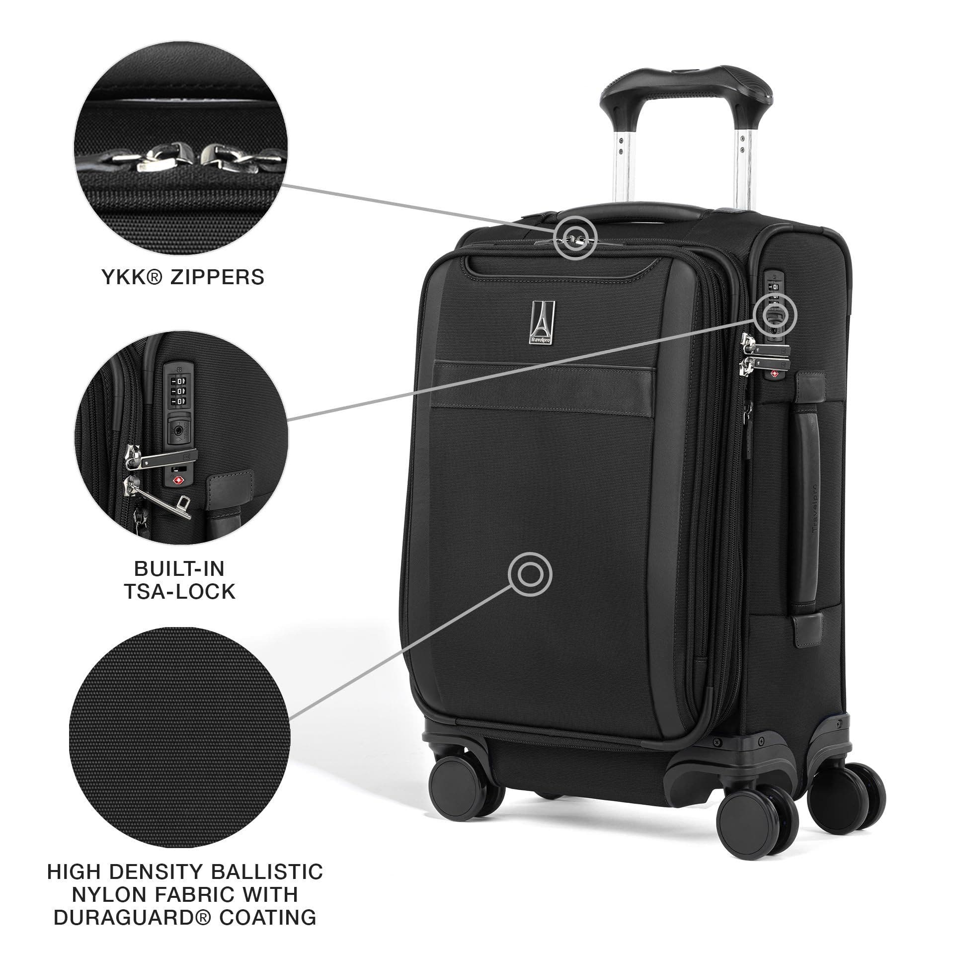 TRAVELPRO Versapack + Lightweight Softside Expandable 20" Compact Carry On Spinner Luggage, Alternate, color, Black