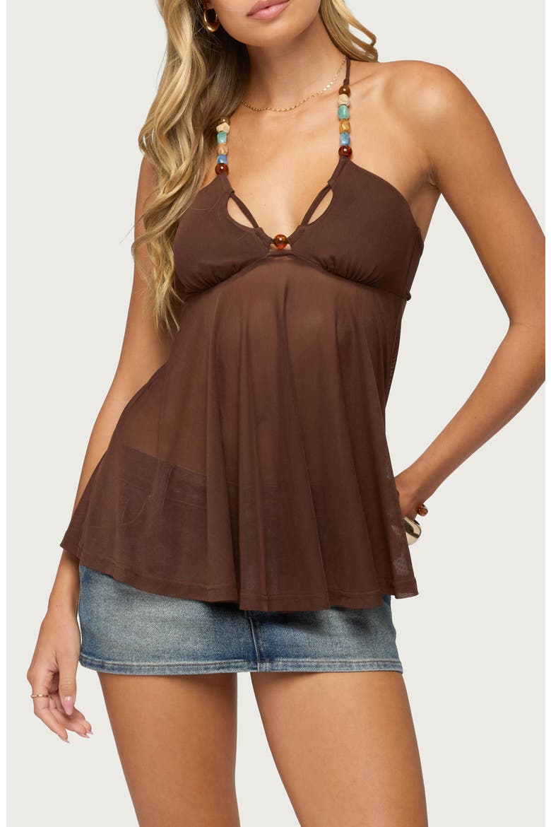 Alesi Beaded Back Tie Camisole, Main, color, BROWN