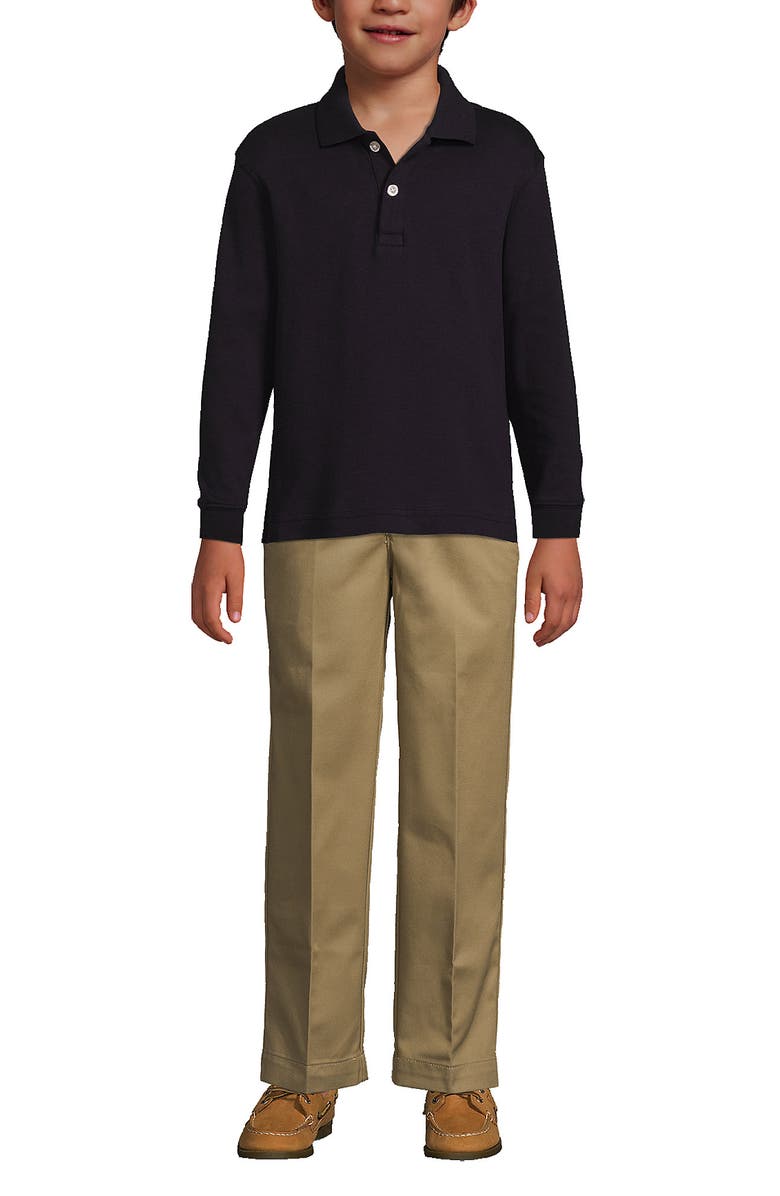Lands' End School Uniform Kids Long Sleeve Interlock Polo Shirt, Alternate, color, Black