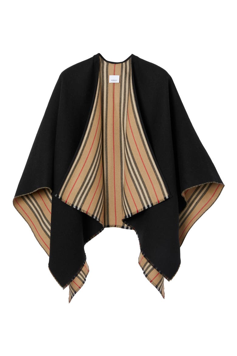 Icon Stripe Reversible Wool Cape, Alternate, color, BLACK/ ARC BEIGE