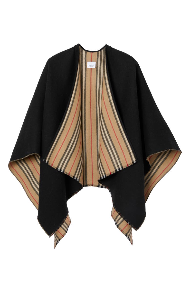 Burberry Icon Stripe Reversible Wool Cape, Alternate, color, 
