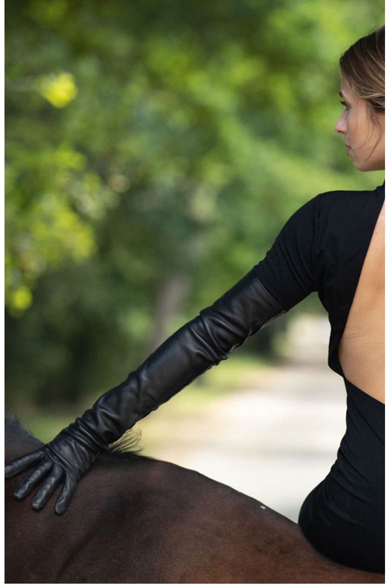Shoulder Length Leather Gloves, Alternate, color, BLACK