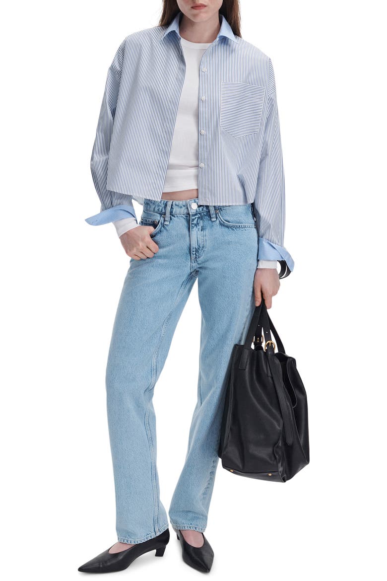 Marin Striped Cropped Cotton Shirt, Alternate, color, BLUE MULTI STRIPE