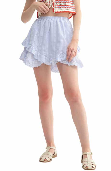 All in Favor Tiered Ruffle Hem Cotton Miniskirt