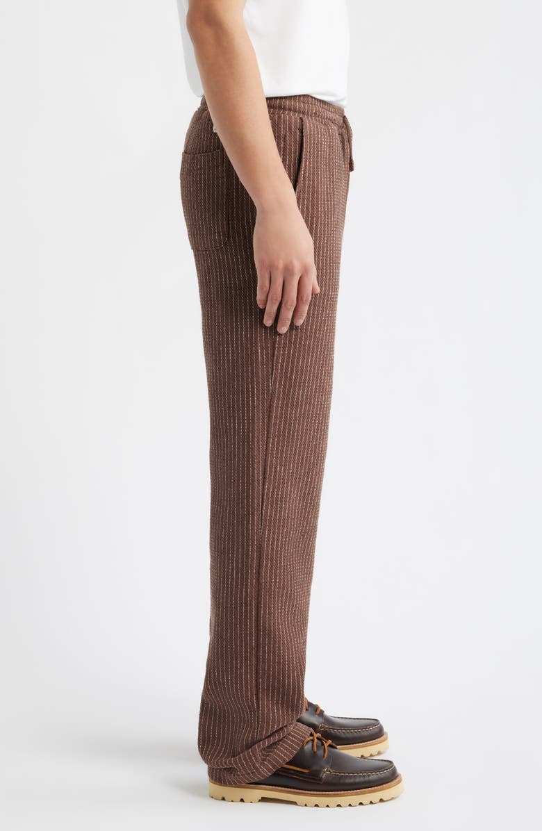 Percival Sorrento Pinstripe Cotton & Linen Drawstring Pants, Alternate, color, Brown
