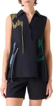 Akris punto Scribble Embroidered Linen A-Line Shirt