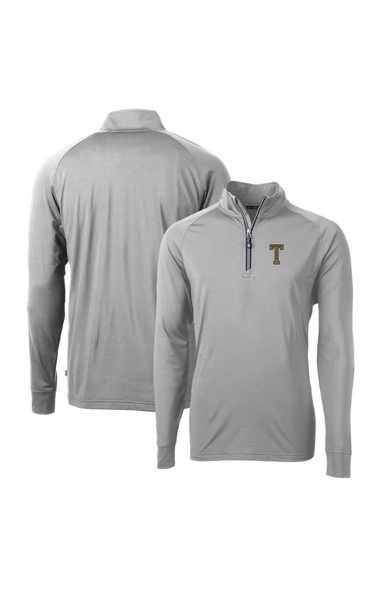 Cutter & Buck Men's Cutter & Buck Gray Georgia Tech Yellow Jackets Adapt Eco Knit Stretch Recycled Quarter-Zip Pullover Top, Main, color, Gray