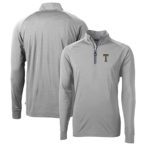 Men's Cutter & Buck Gray Georgia Tech Yellow Jackets Adapt Eco Knit Stretch Recycled Quarter-Zip Pullover Top