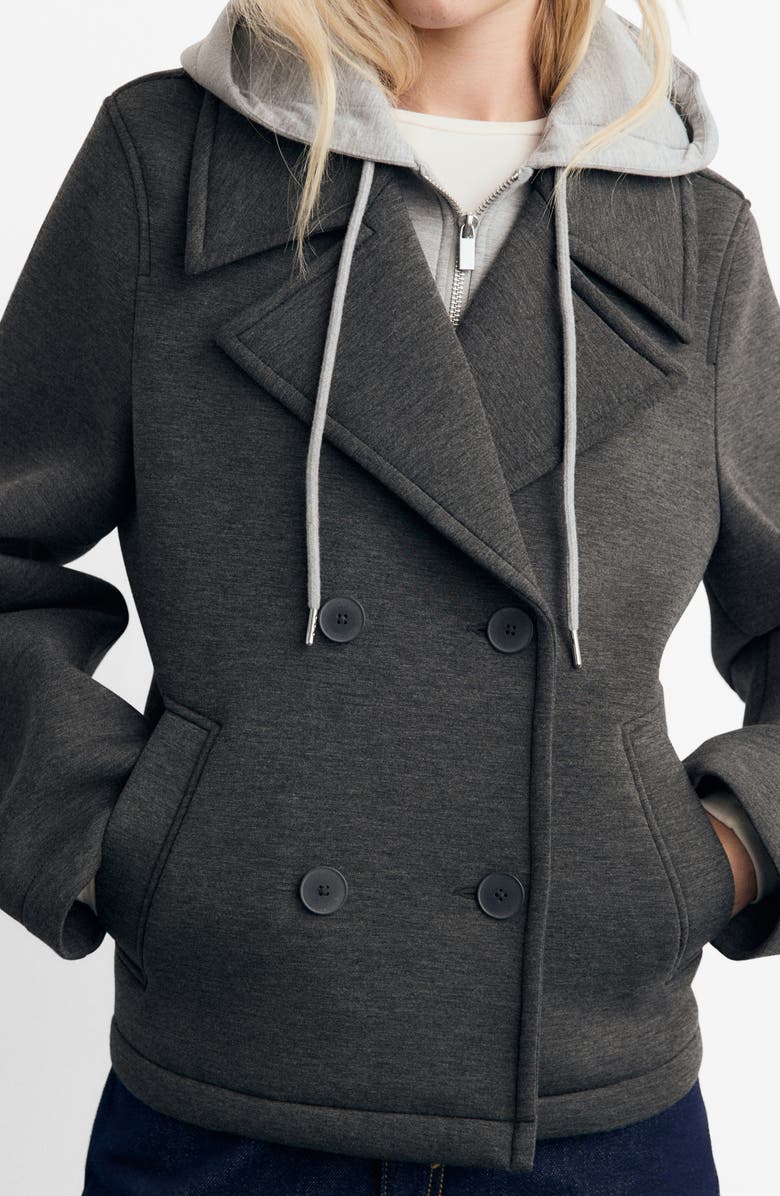 MANGO Layered Hooded Jacket, Main, color, Medium Heather Grey