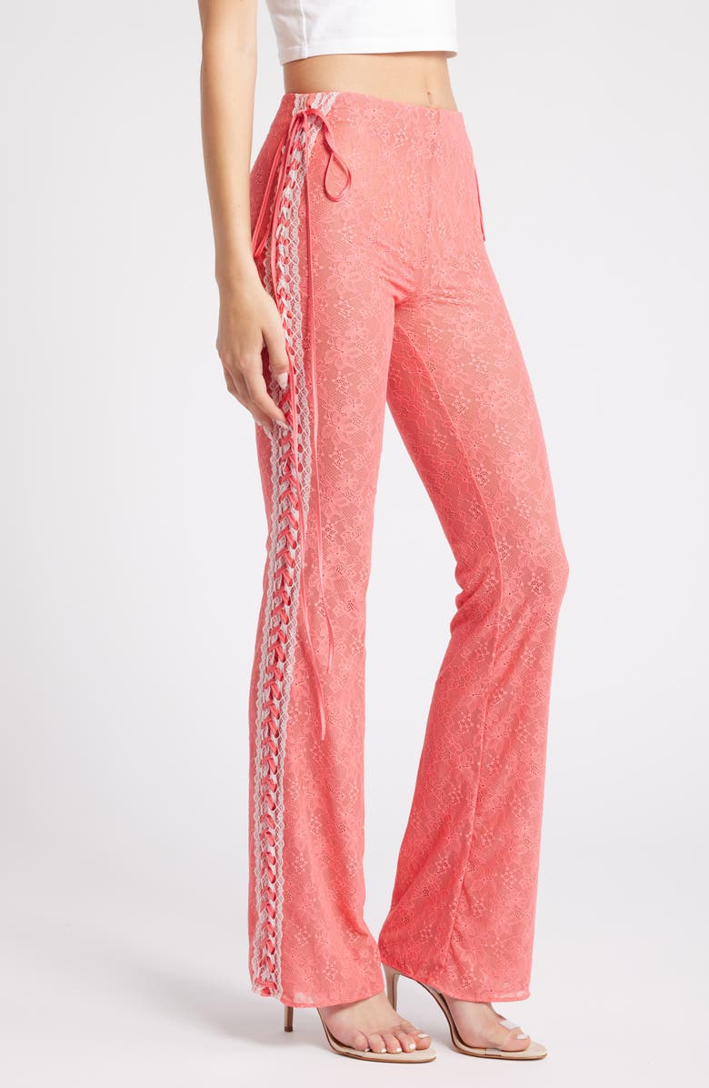 Mistress Rocks Floral Lace Lace-Up Pants, Alternate, color, Grapefruit