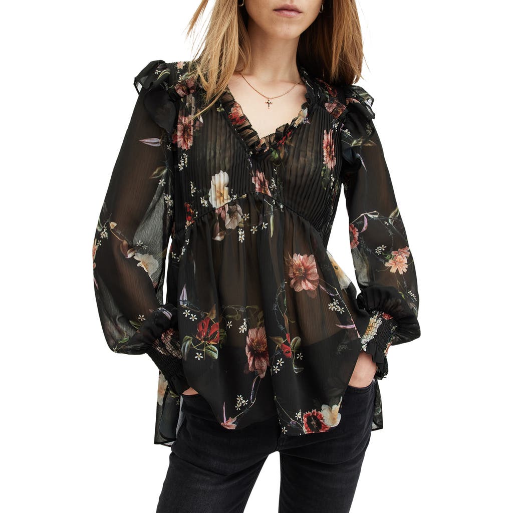 Allsaints Iryna Frill Printed Sheer Top